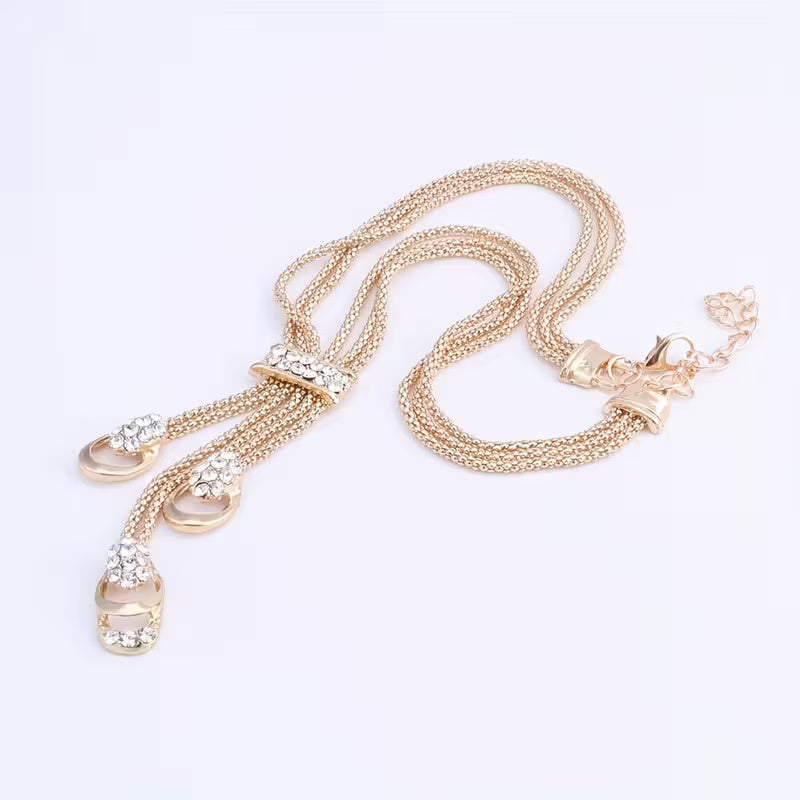 "Vattenfall" Lyxigt Smyckesset i Guldton med Kaskaddesign & Kristallstrass - 4 Delar